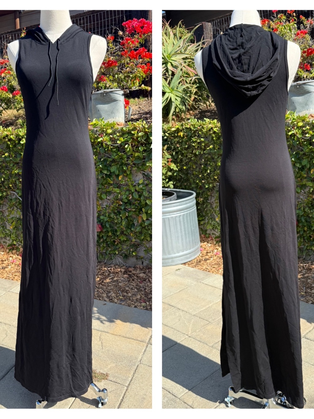 Bebe 1990s vintage sleeveless hooded slinky black maxi dress witchycore
